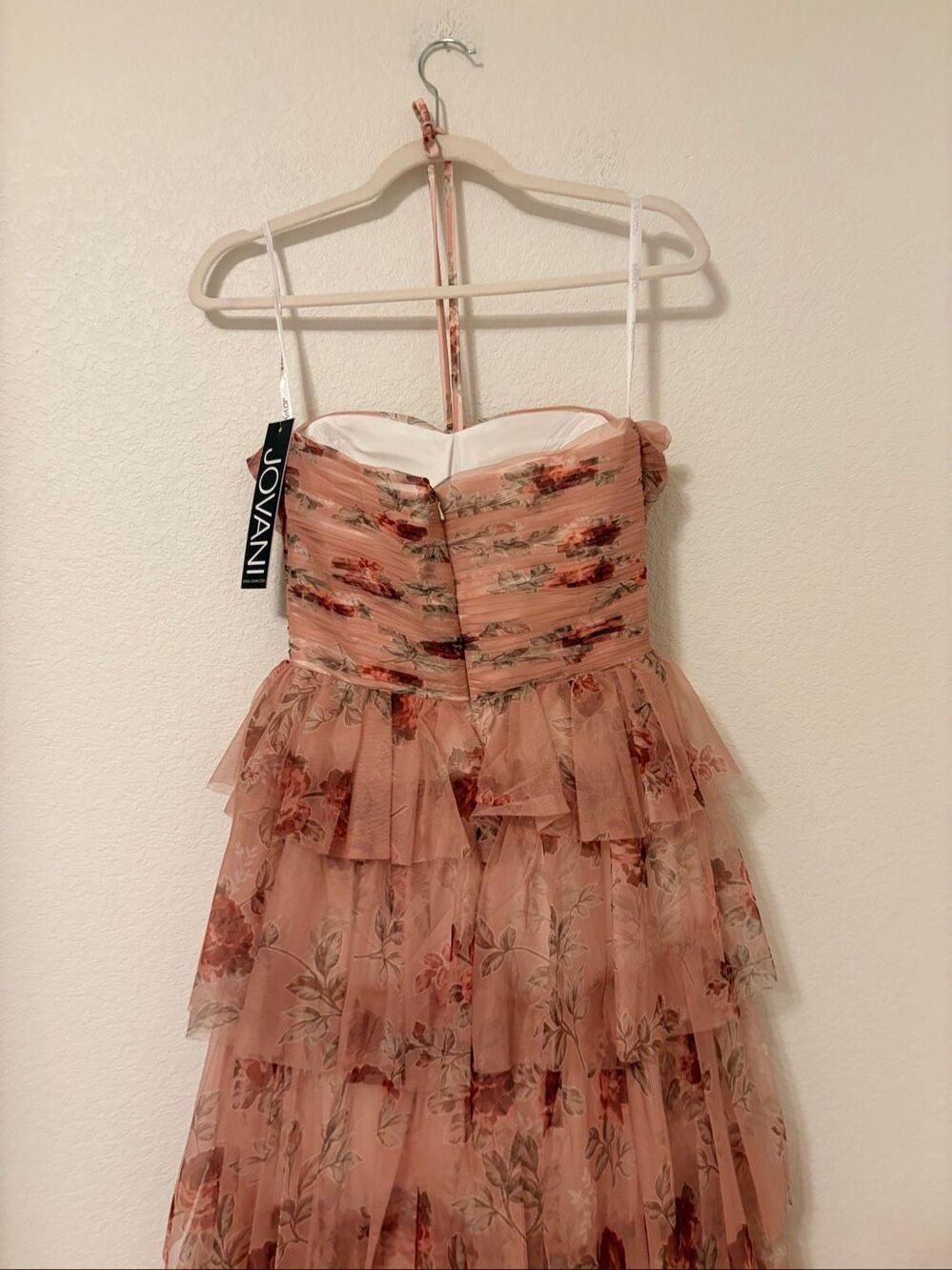 NWT Jovani Size 8 Blush Floral Tiered Tulle Gown Halter High Low Formal Prom Dre - Picture 7 of 8
